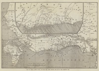 Karten von Afrika, Oberguinea und der Goldküste, die den Ort des Ashantee-Krieges zeigen von John Dower